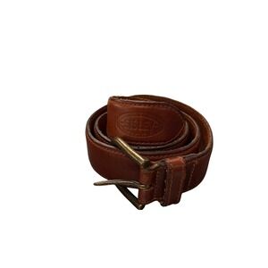 Sisley Jeans Leather Belt Unisex 85 Brown Good Italian Brass Buckle Vintage